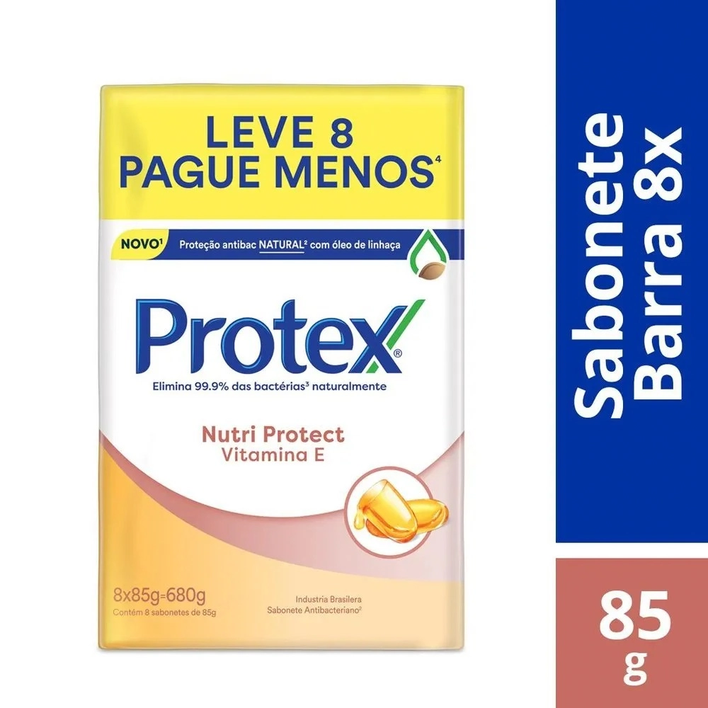 Pack Sabonete Barra Antibacteriano Protex Nutri Protect Vitamina E Caixa 680g Leve 8 Pague 6 Unidade
