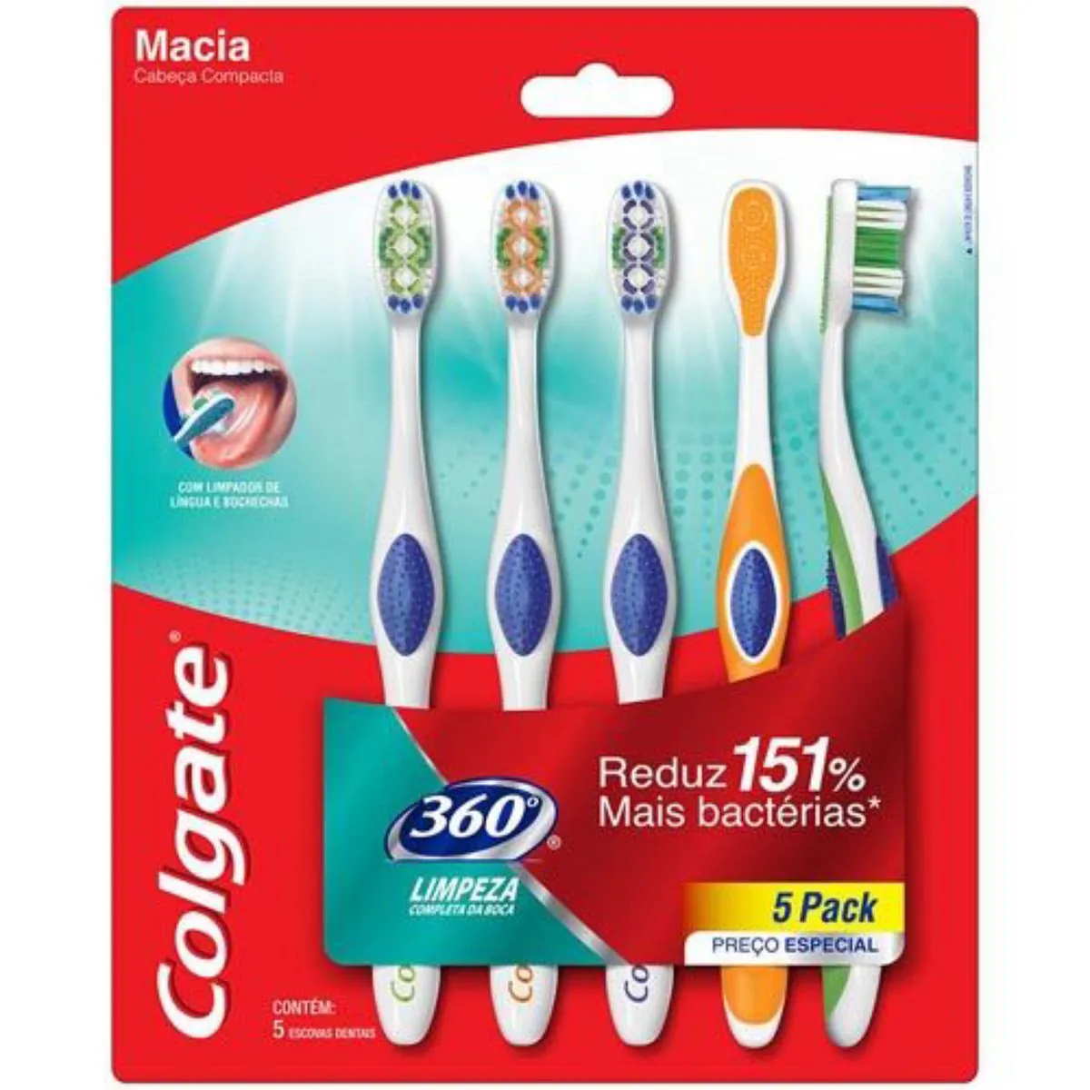 Escova Dental Macia Colgate 360° 5 Unidades