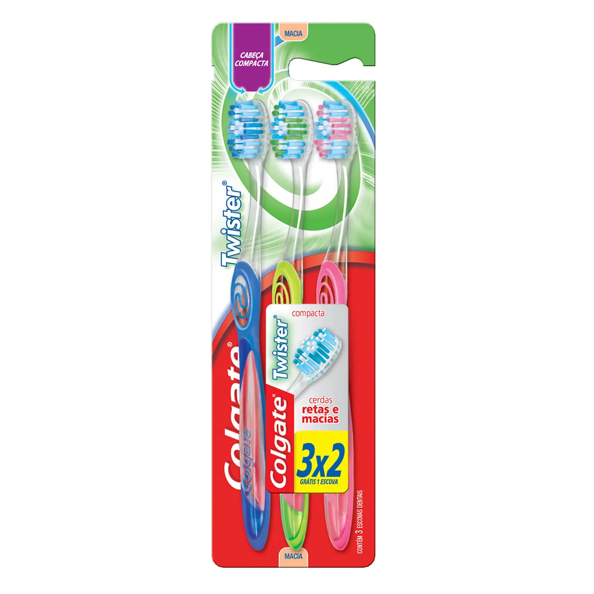 Escova Dental Macia Twister Colgate 3 Unidades