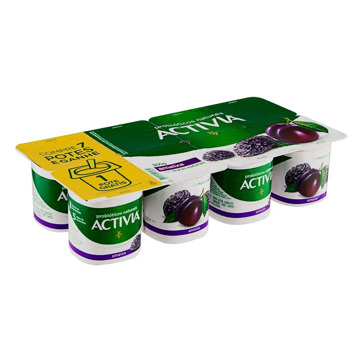 Leite Fermentado Integral Sabor Ameixa Activia 800g 8 Unidades Grátis 1 Unidade