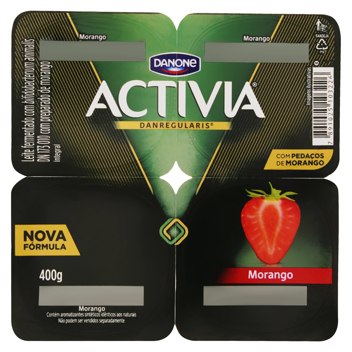 Leite Fermentado Morango Activia Bandeja 400g 4 Unidades