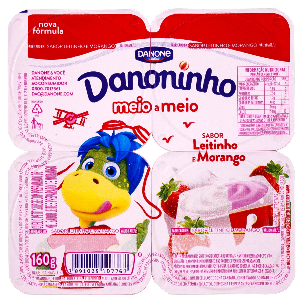 Queijo Petit Suisse Leite E Morango Danoninho Bandeja 160g 4 Unidades
