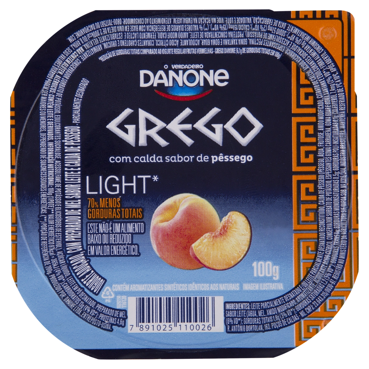 Iogurte Parcialmente Desnatado Grego Calda Pêssego Light Danone Pote 100g