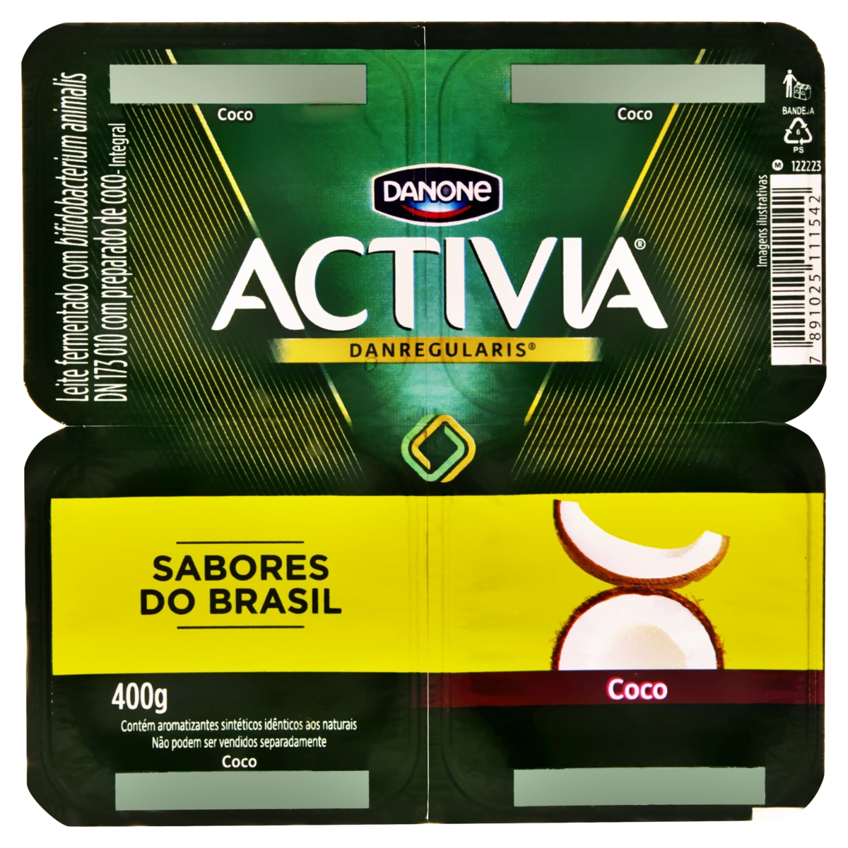 Leite Fermentado Coco Activia Bandeja 400g 4 Unidades