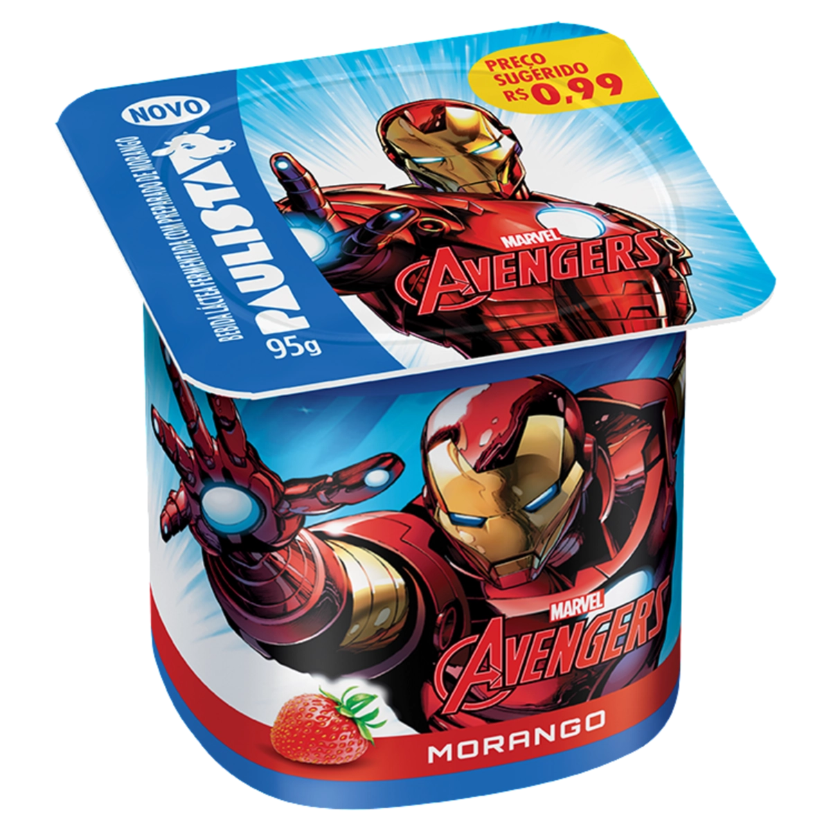 Bebida Láctea Fermentada Morango Avengers Paulista Kids Pote 95g