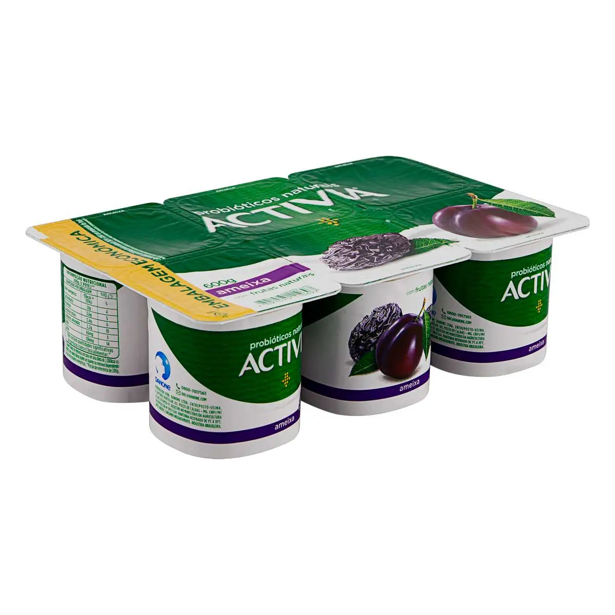 Leite Fermentado Integral Sabor Ameixa Activia 600g 6 Unidades Embalagem Econômica
