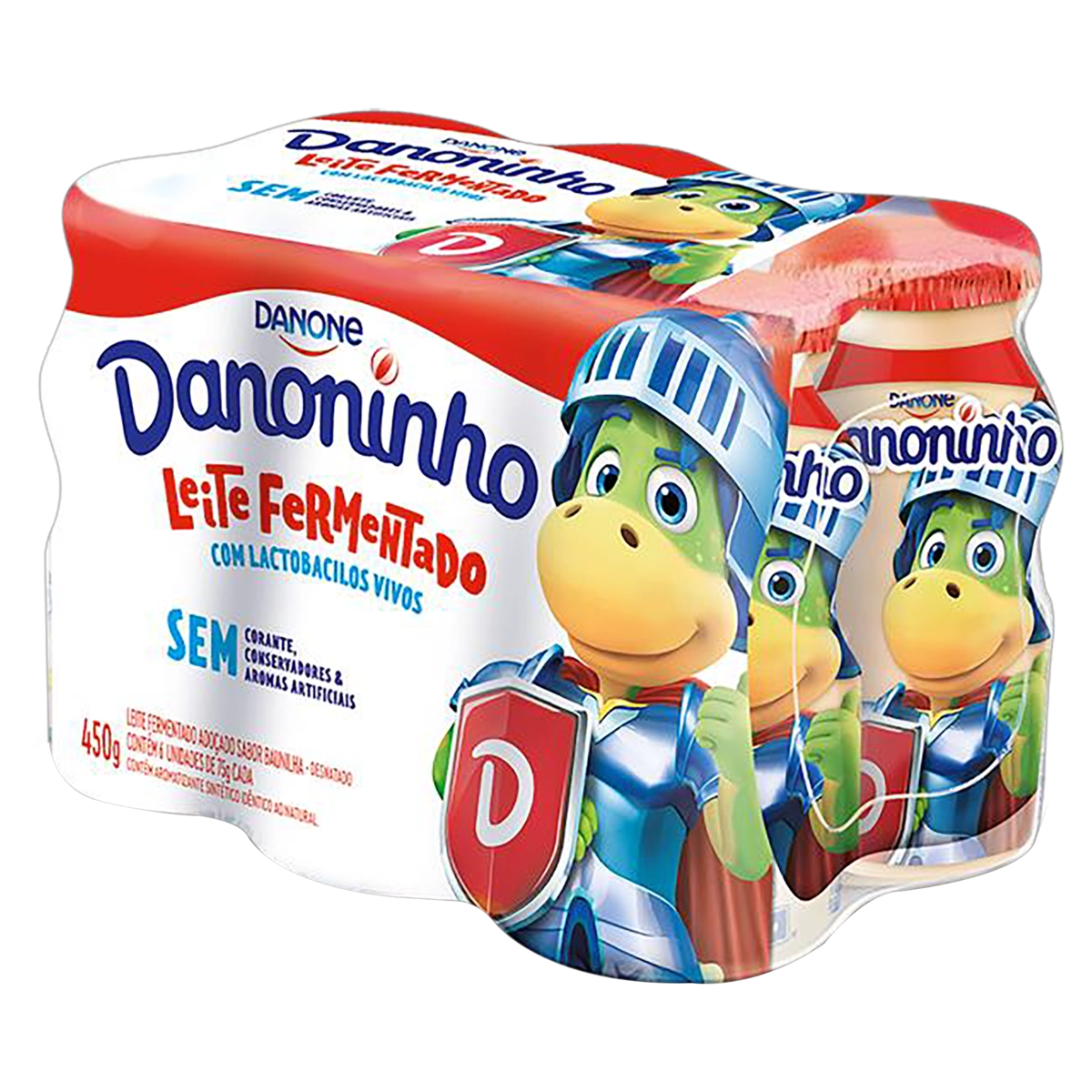 Pack Leite Fermentado Desnatado Baunilha Danoninho Frasco 450g 6 Unidades