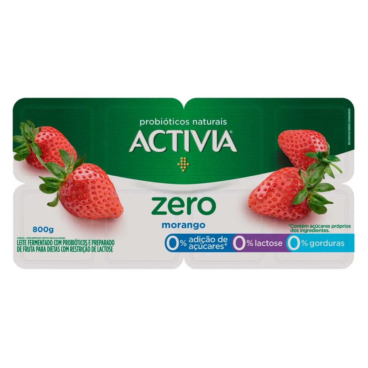 Leite Fermentado Zero Lactose Sabor Morango Activia Zero 800g 8 Unidades