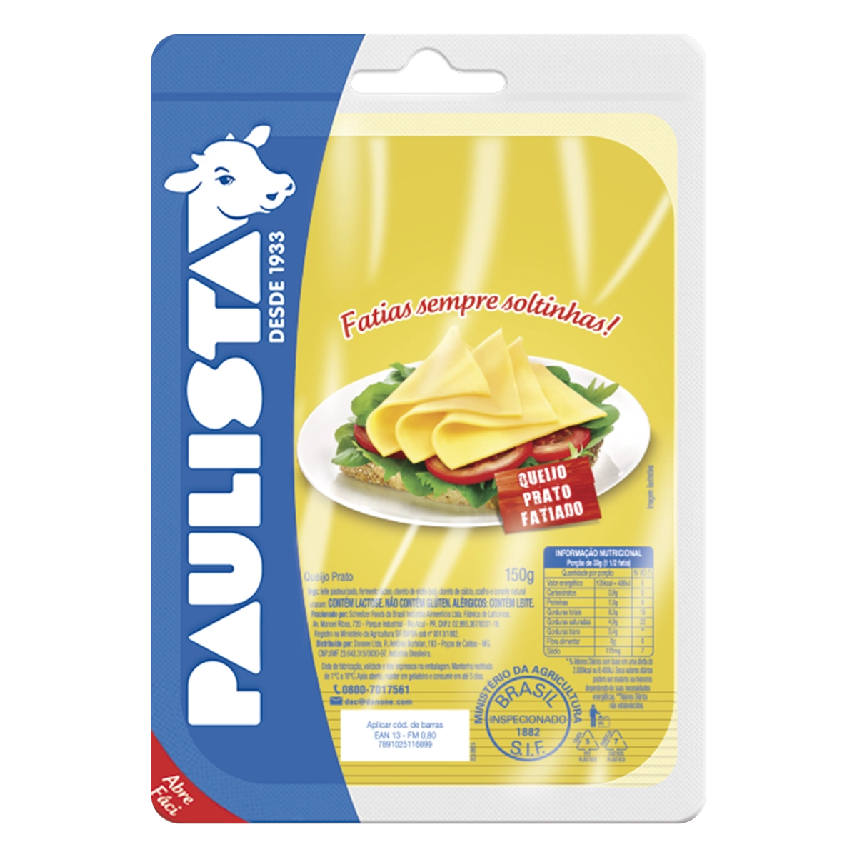 Queijo Prato Fatiado Paulista 150g