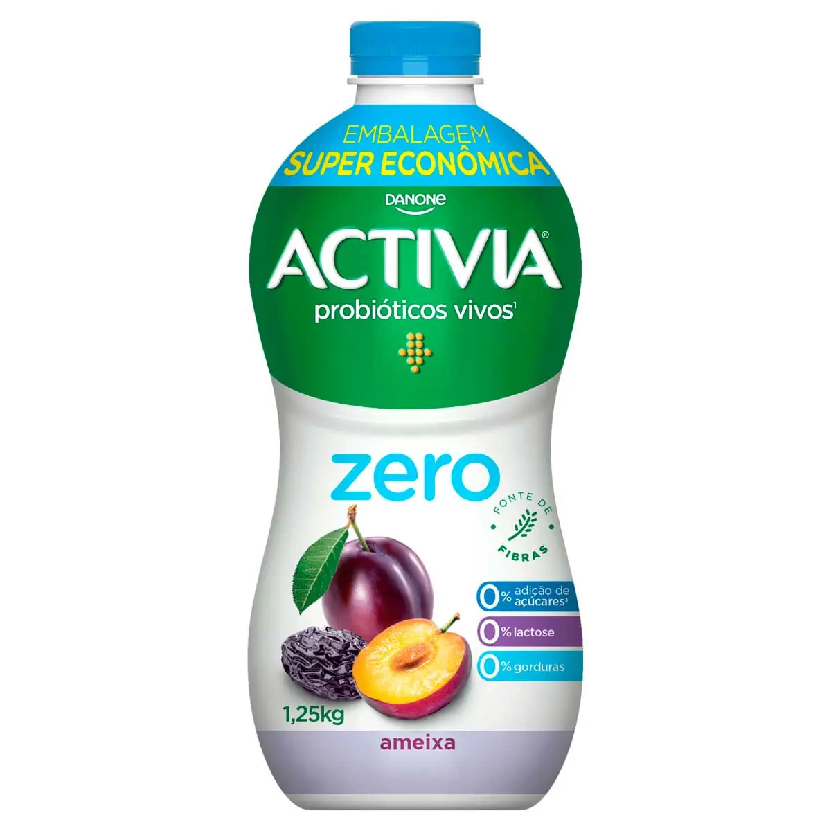 Leite Fermentado Desnatado Light Zero Lactose Sabor Ameixa Activia Zero 1,25Kg Embalagem Econômica