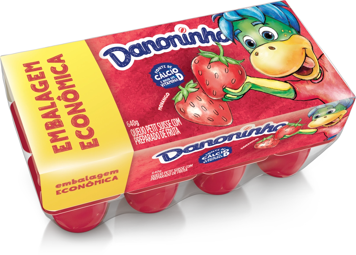 Pack Queijo Petit Suisse Morango Danoninho Bandeja 640g 2 Unidades Embalagem Econômica