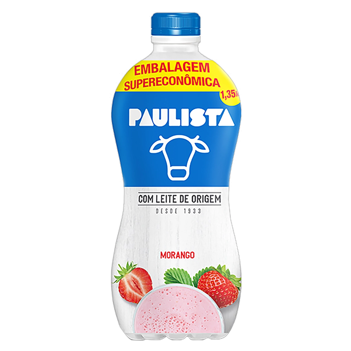Bebida Láctea Fermentada Morango Paulista Garrafa 1,35kg Embalagem Supereconômica