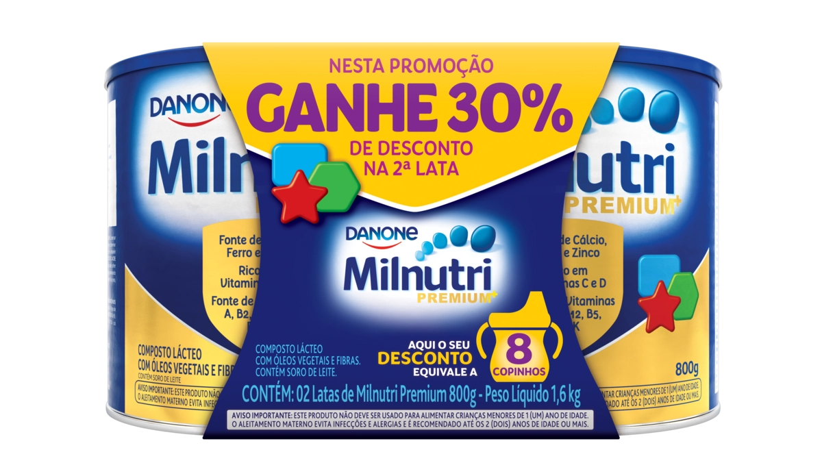 Pack Composto Lácteo Premium Milnutri Lata 1,6kg 2 Unidades Grátis 30 De Desconto Na 2 Lata