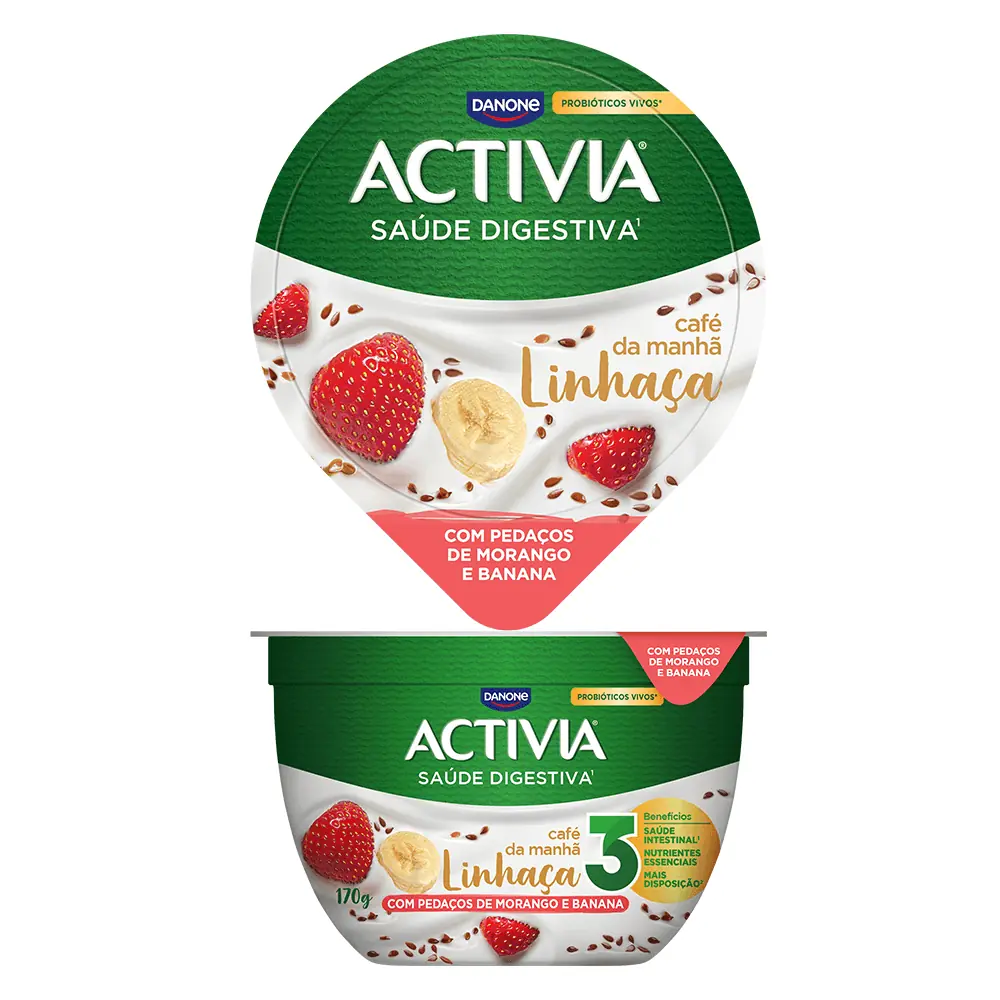 Leite Fermentado Integral Sabor Linhaça, Morango & Banana Activia Café da Manhã 170g