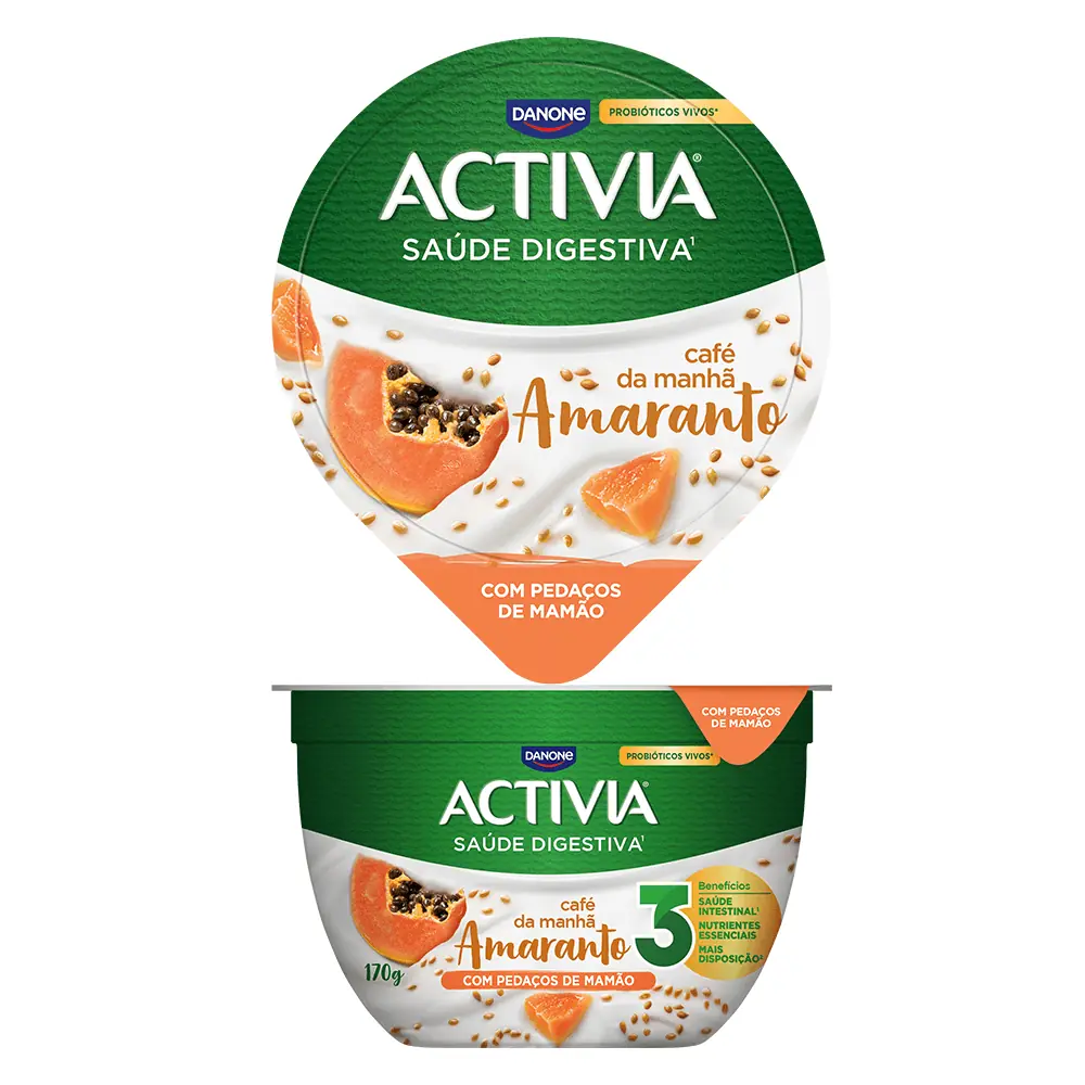 Leite Fermentado Integral Sabor Amaranto & Mamão Activia Café da Manhã 170g
