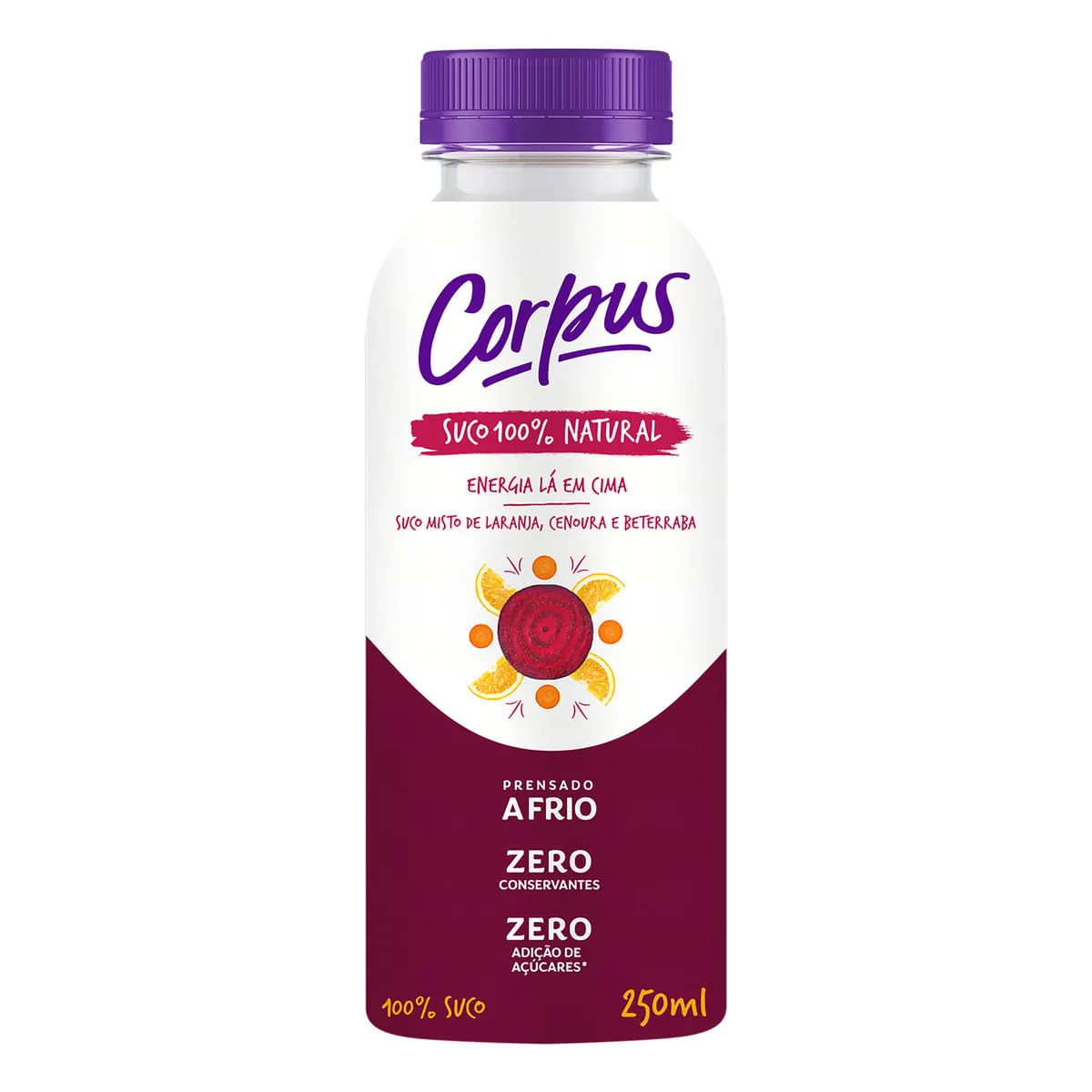 Suco Prensado a Frio Laranja Cenoura e Beterraba Corpus Frasco 250 ml