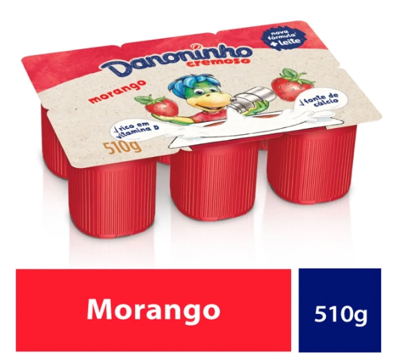 Iogurte Integral Cremoso Morango Danoninho Bandeja 510g 6 Unidades