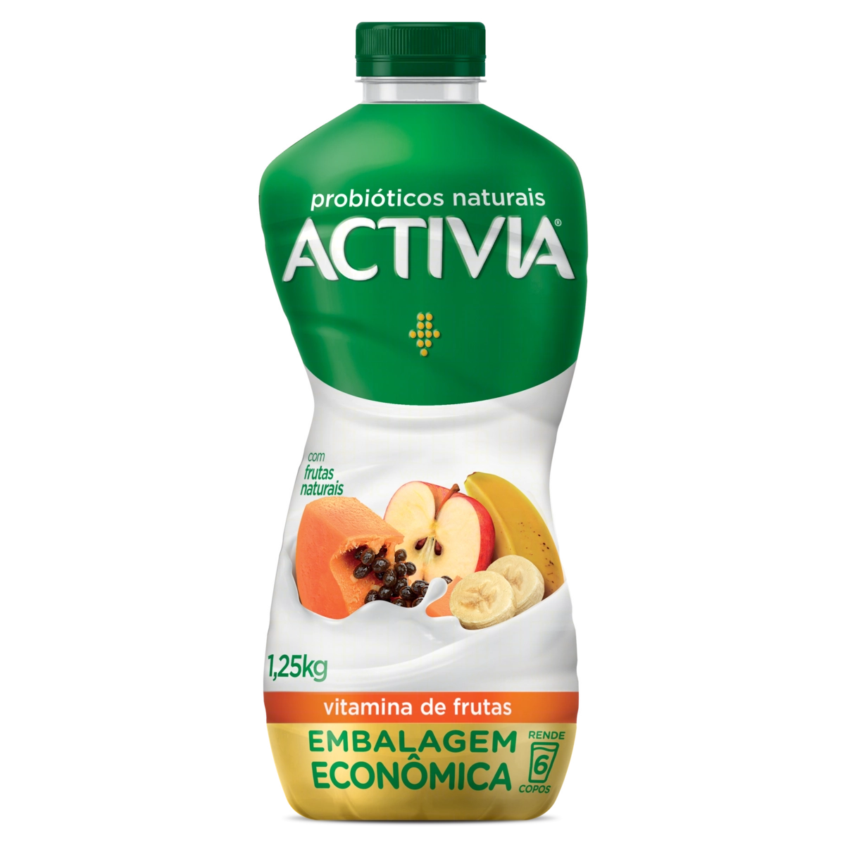 Leite Fermentado Parcialmente Desnatado Vitamina De Frutas Activia Garrafa 1,25kg Embalagem Econômic