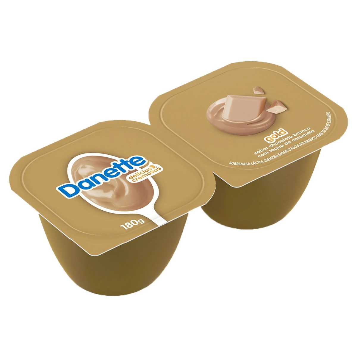 Sobremesa Láctea Gold Chocolate Branco com Toque de Caramelo Danette Bandeja 180g 2 Unidades