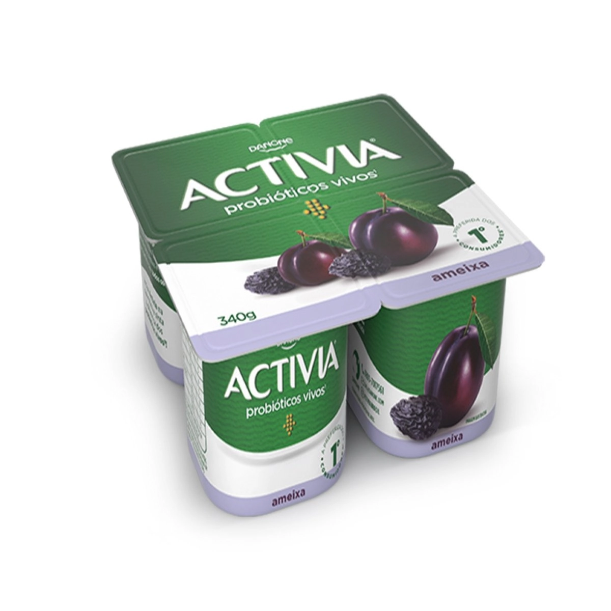Leite Fermentado Integral Ameixa Activia Bandeja 340g 4 Unidades