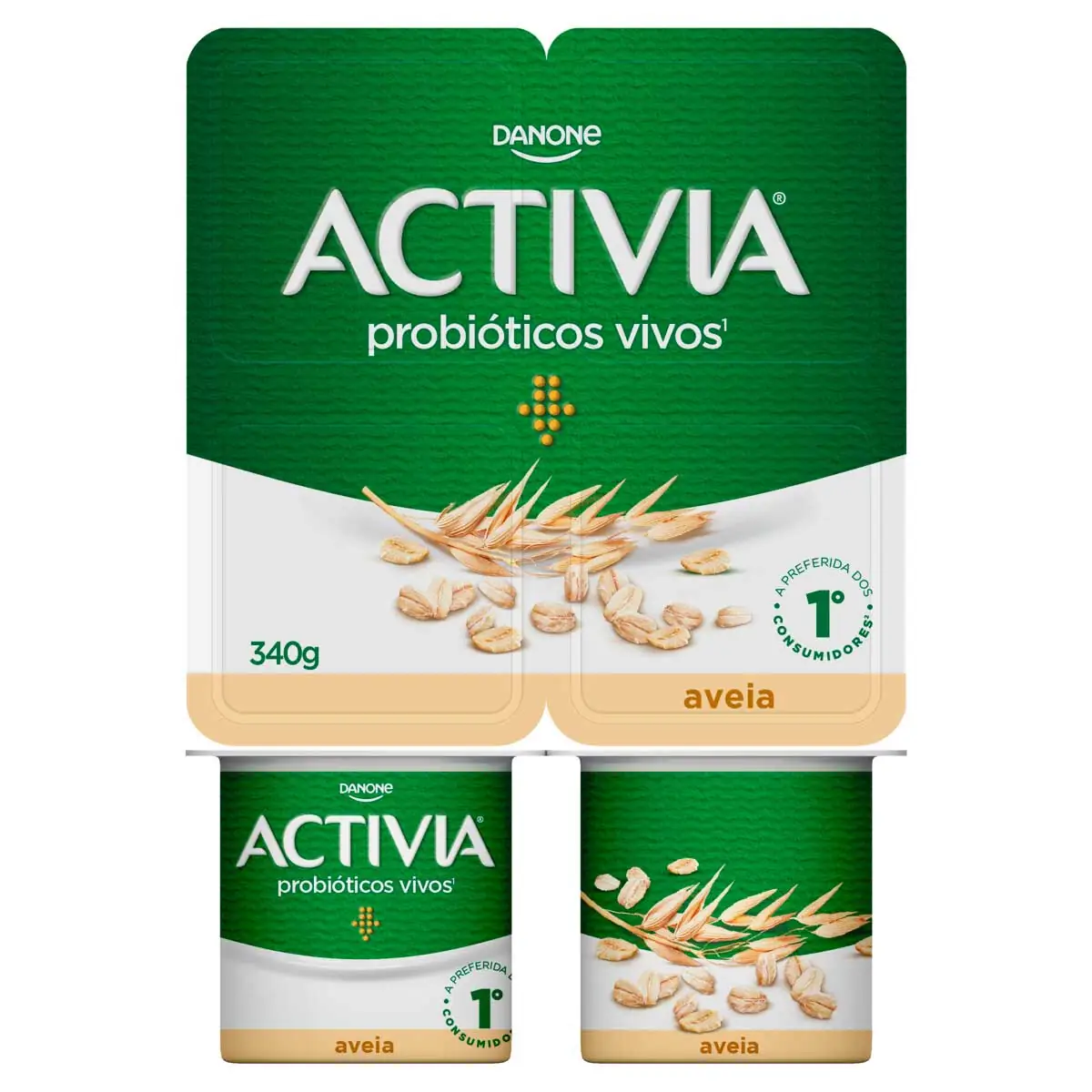 Leite Fermentado Integral Sabor Aveia Activia 340g 4 Unidades