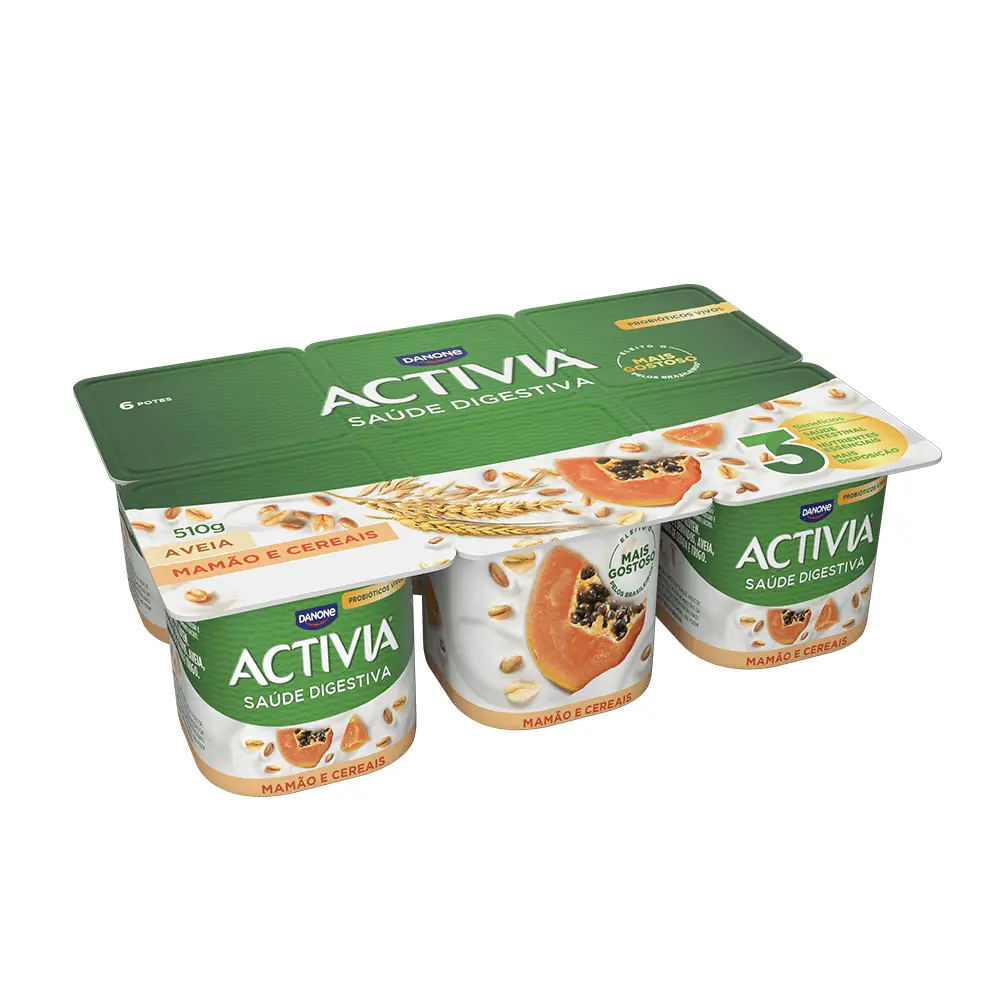 Leite Fermentado Integral Sabor Aveia + Mamão e Cereais Activia 510g 6 Unidades