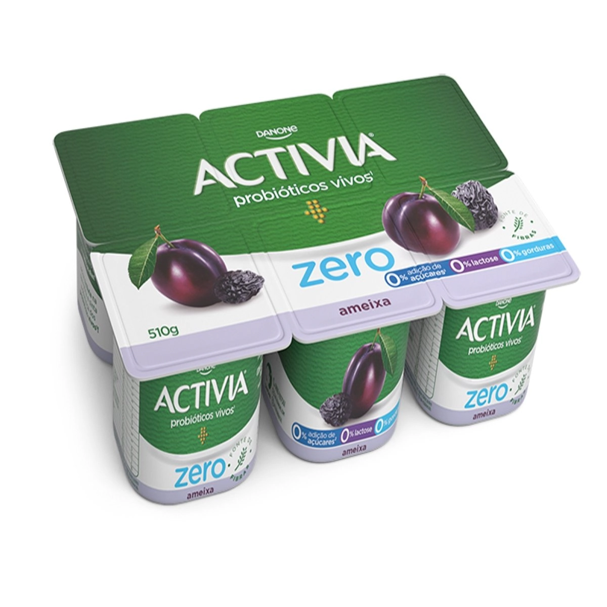 Activia Polpa Ameixa Zero Lactose 510g 6 unidades