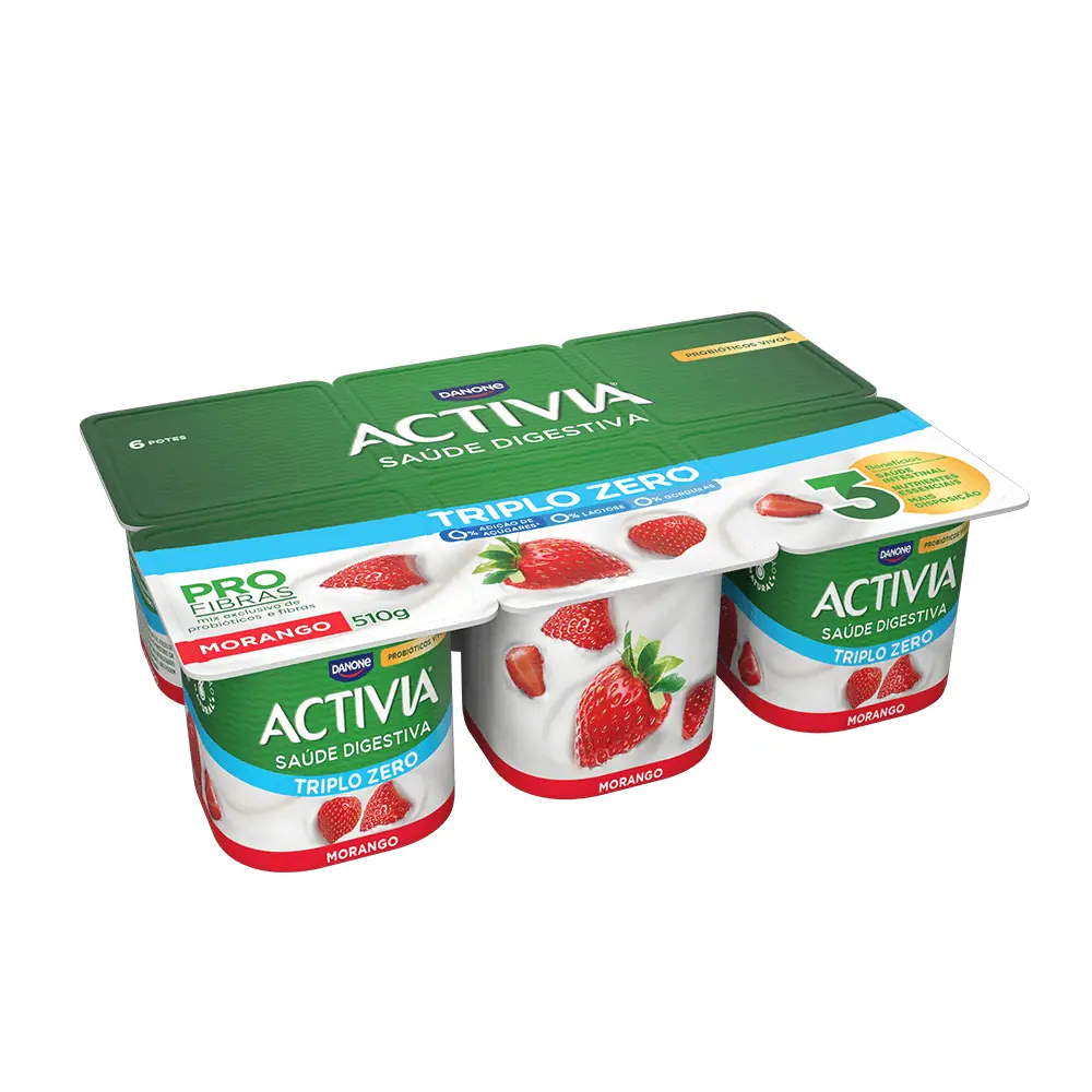 Leite Fermentado Desnatado Zero Lactose Sabor Morango Activia Zero 510g 6 Unidades