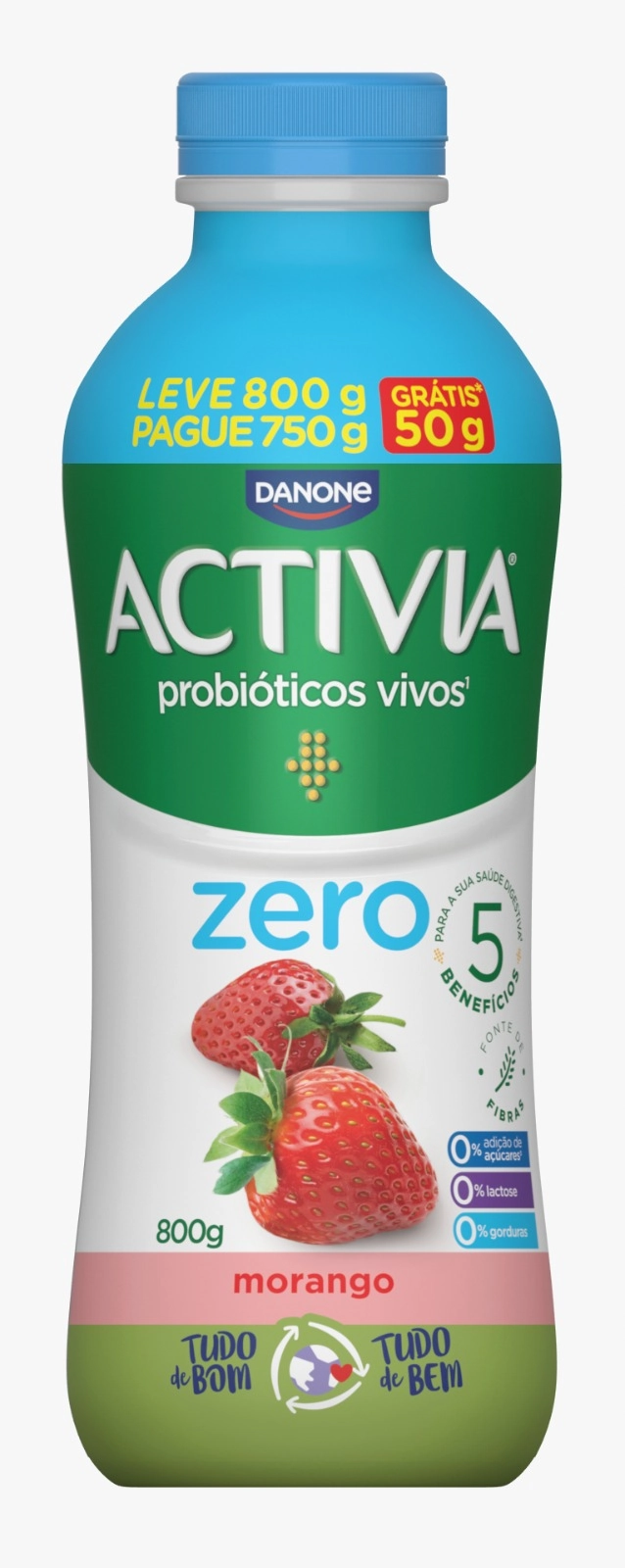 Leite Fermentado Desnatado Morango Zero Lactose Activia Zero Garrafa Leve 800g Pague 750g