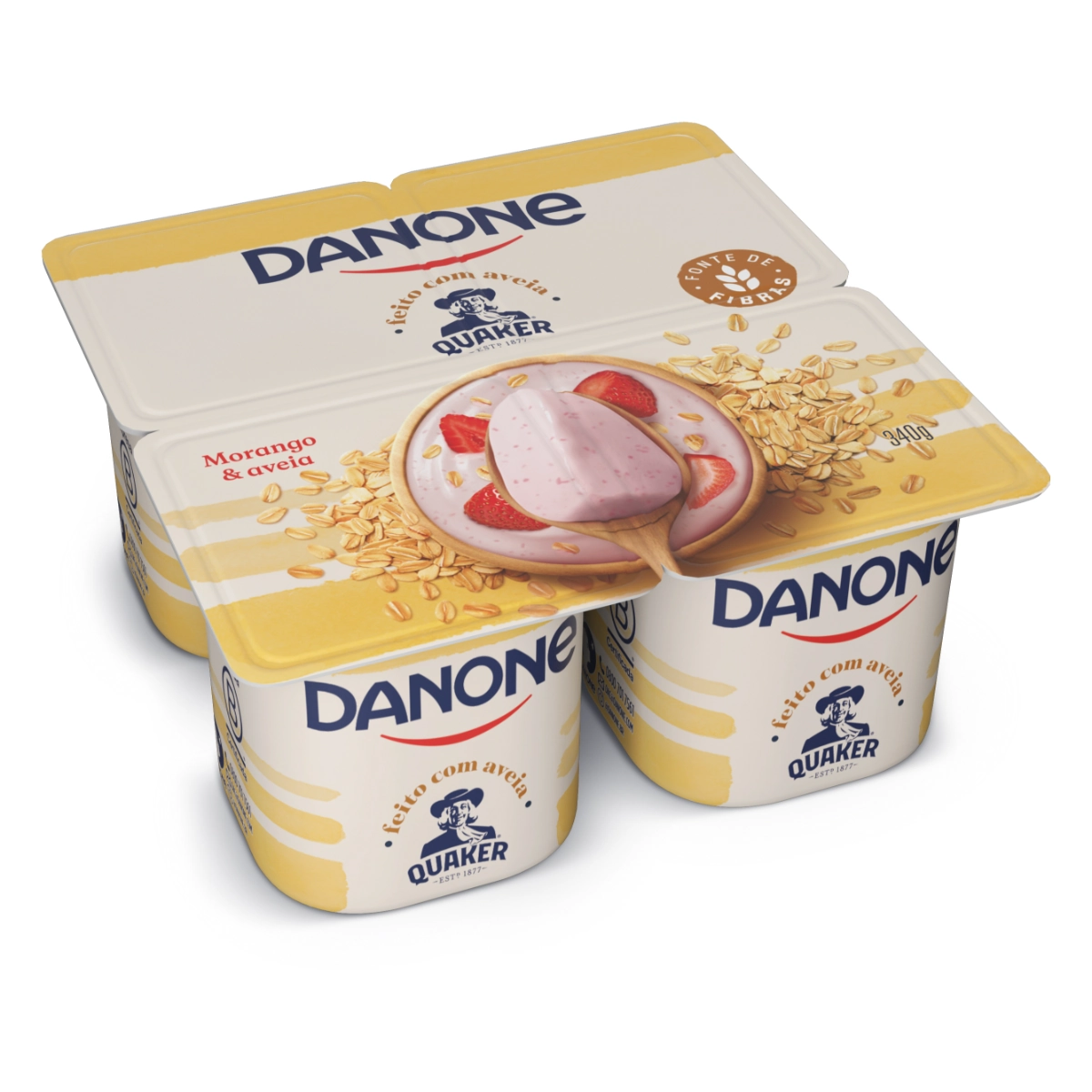 Iogurte Integral Morango & Aveia Danone Bandeja 340g 4 Unidades