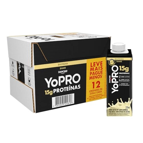 Pack Bebida Láctea Uht 15g Proteínas Baunilha Zero Lactose Yopro Shake Caixa 12 Unidades 250ml Cada