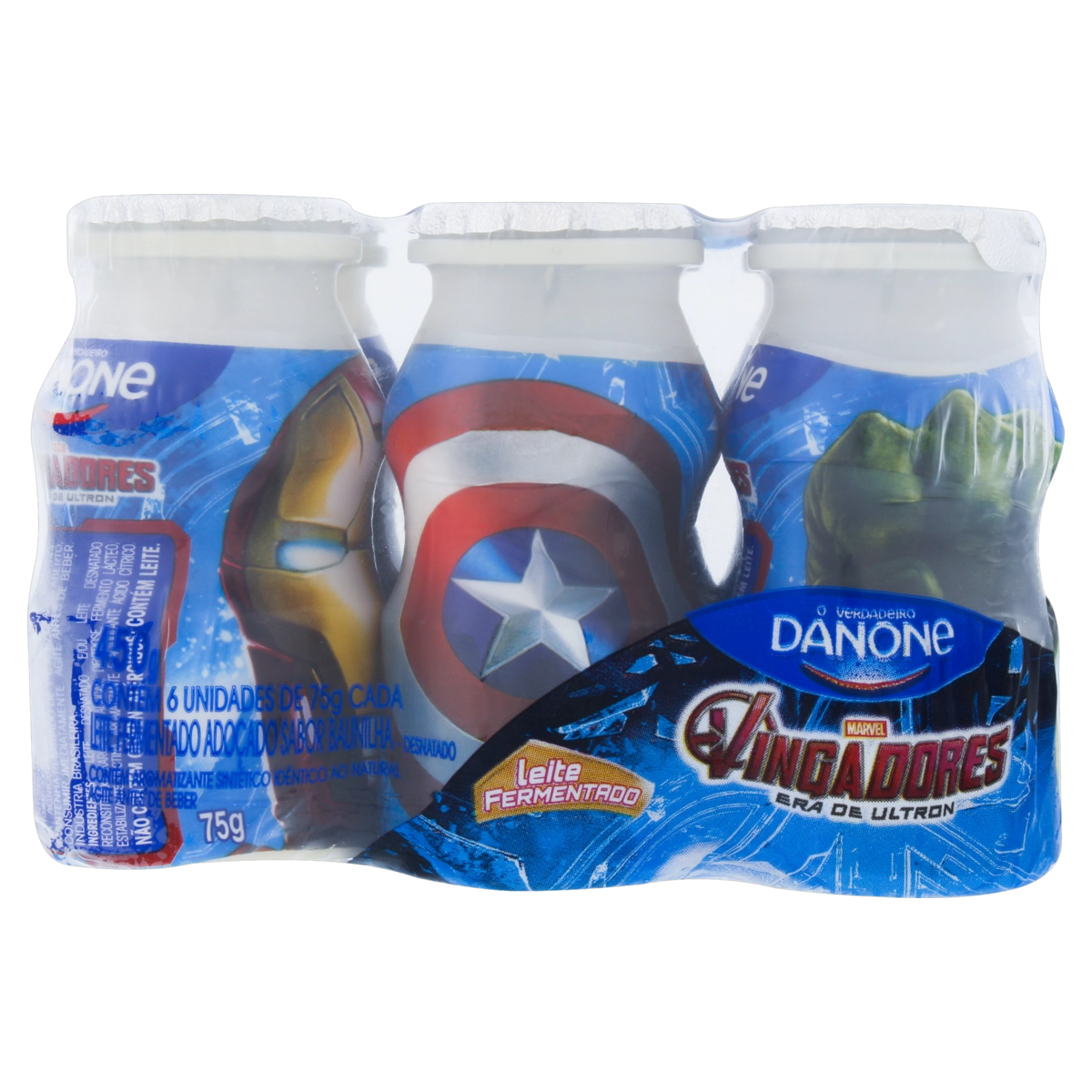 Pack Leite Fermentado Desnatado Baunilha Vingadores Danone Frasco 450g 6 Unidades