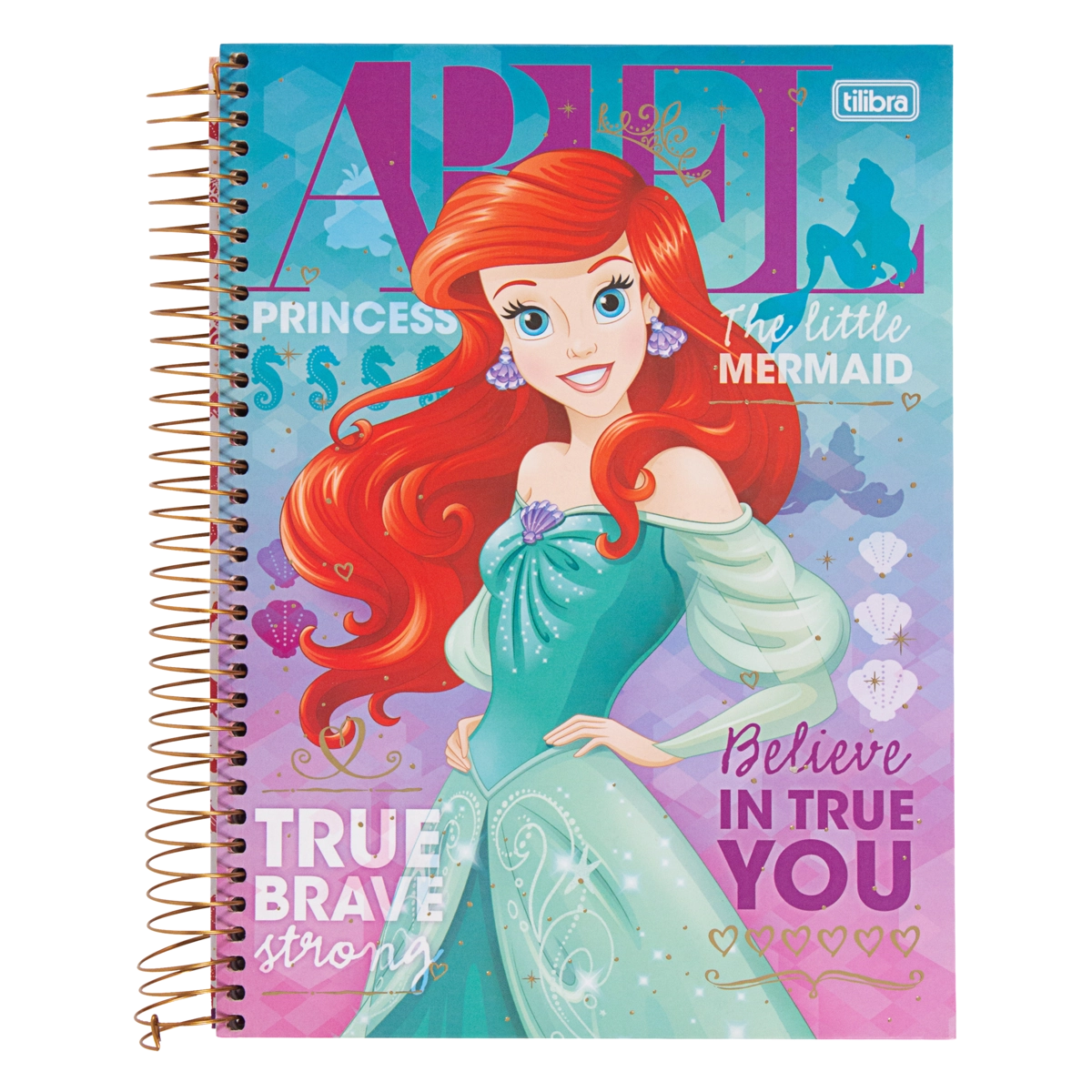 Caderno Capa Dura Espiral Ariel Princesas Disney Tilibra 200mm X 275mm 200 Folhas