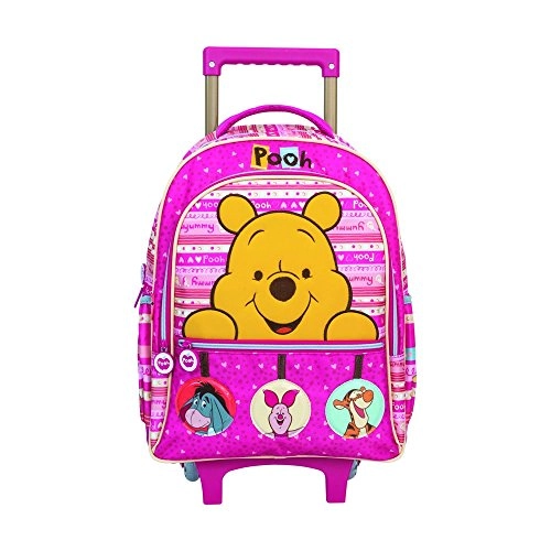 Mochila Infanto Juvenil De Carrinho Grande Luxo Pooh Vermelho E Rosa Tilibra