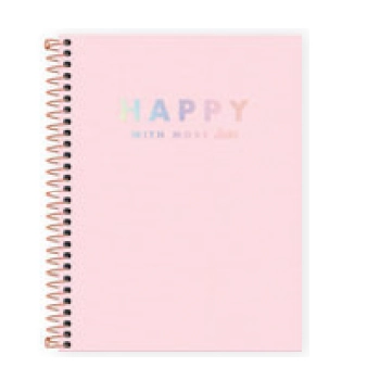 Caderno Colegial Capa Dura 10 Materias Happy Rosa 160 Folhas