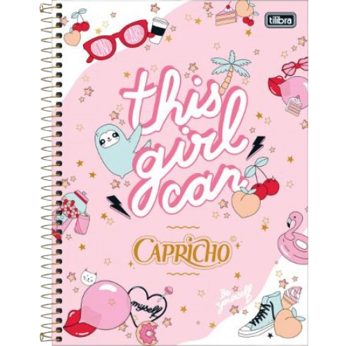 Caderno Espiral Capa Dura Universitario 10 Materias Capricho 160 Folhas