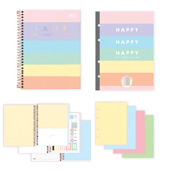 Caderno Espiral Capa Dura Colegial 1 Materia Happy Colorido 80 Folhas