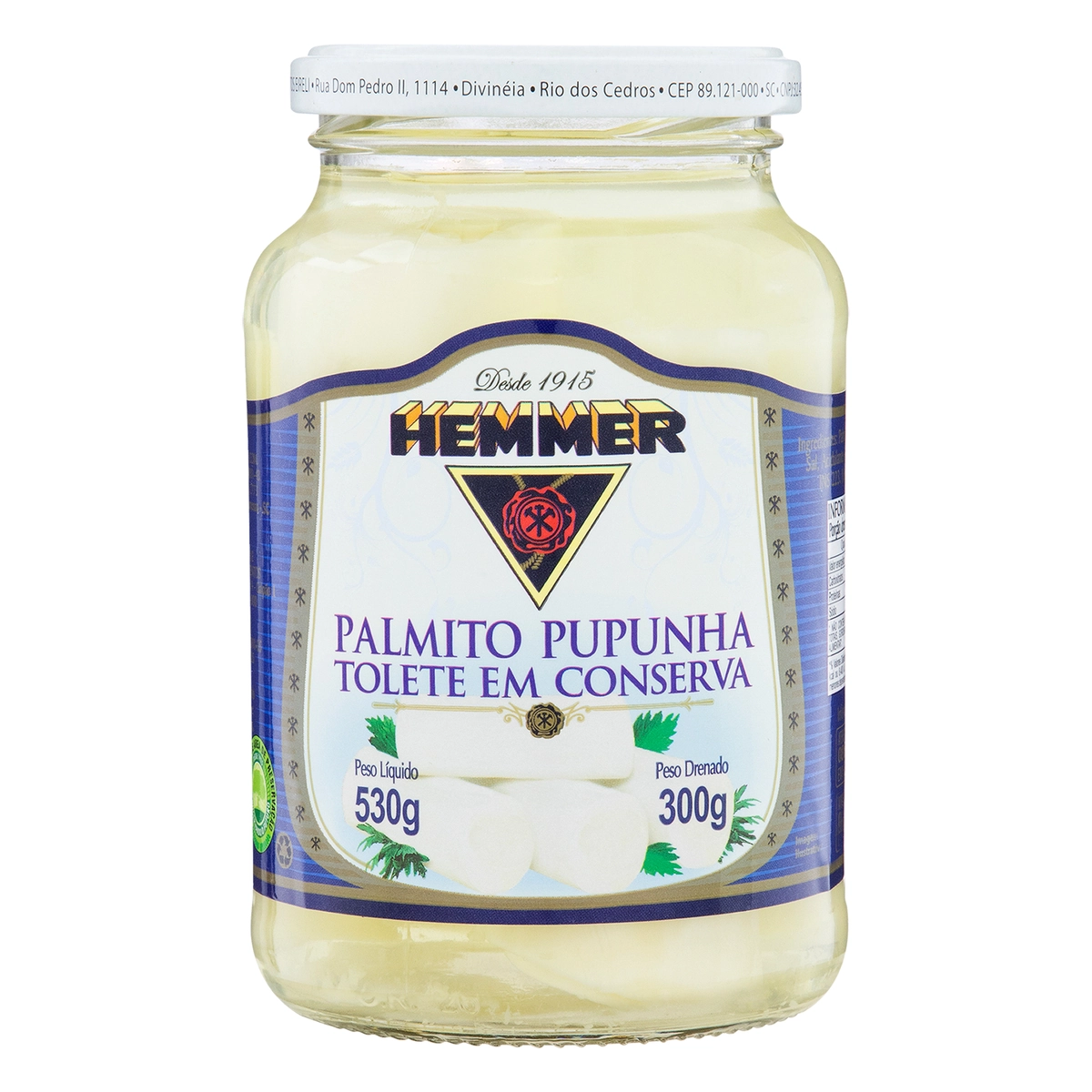 Palmito Pupunha Em Conserva Tolete Hemmer Vidro 300g