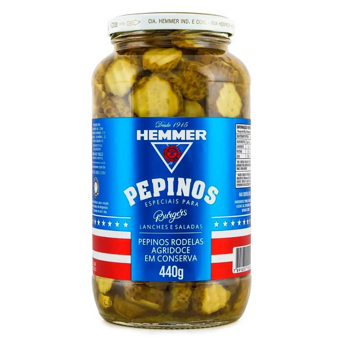 Pepino em Conserva em Rodelas Agridoce Hemmer Burgers 440g