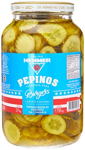 Pepino Em Conserva Em Rodelas Agridoce Hemmer Burgers Vidro 1,75kg