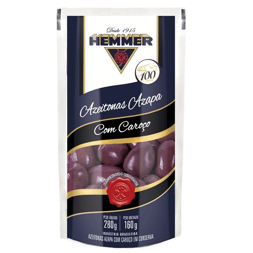 Azeitona Preta Em Conserva Azapa Com Caroço Hemmer Sachê 160g