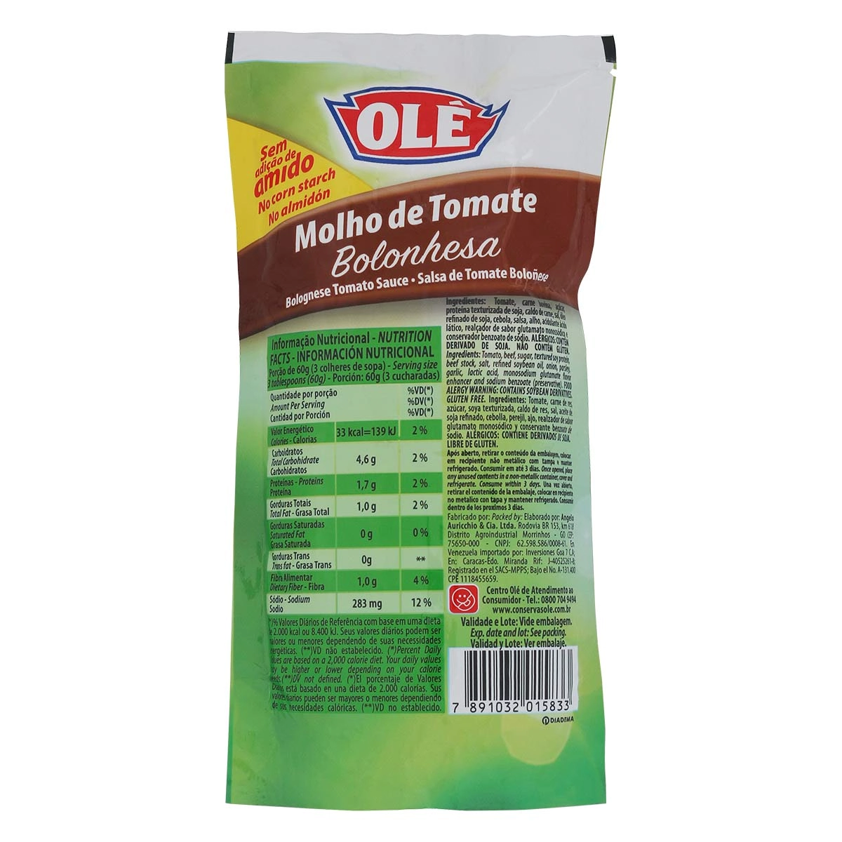 Molho Ole Tom.340gr Bolonhesa Sch