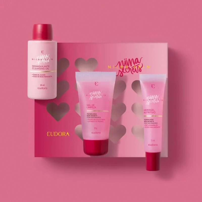 Kit Presente Travel Size Niina Secrets Gel De Limpeza Facial Hidragel Nutritivo Demaquilante Cleansi