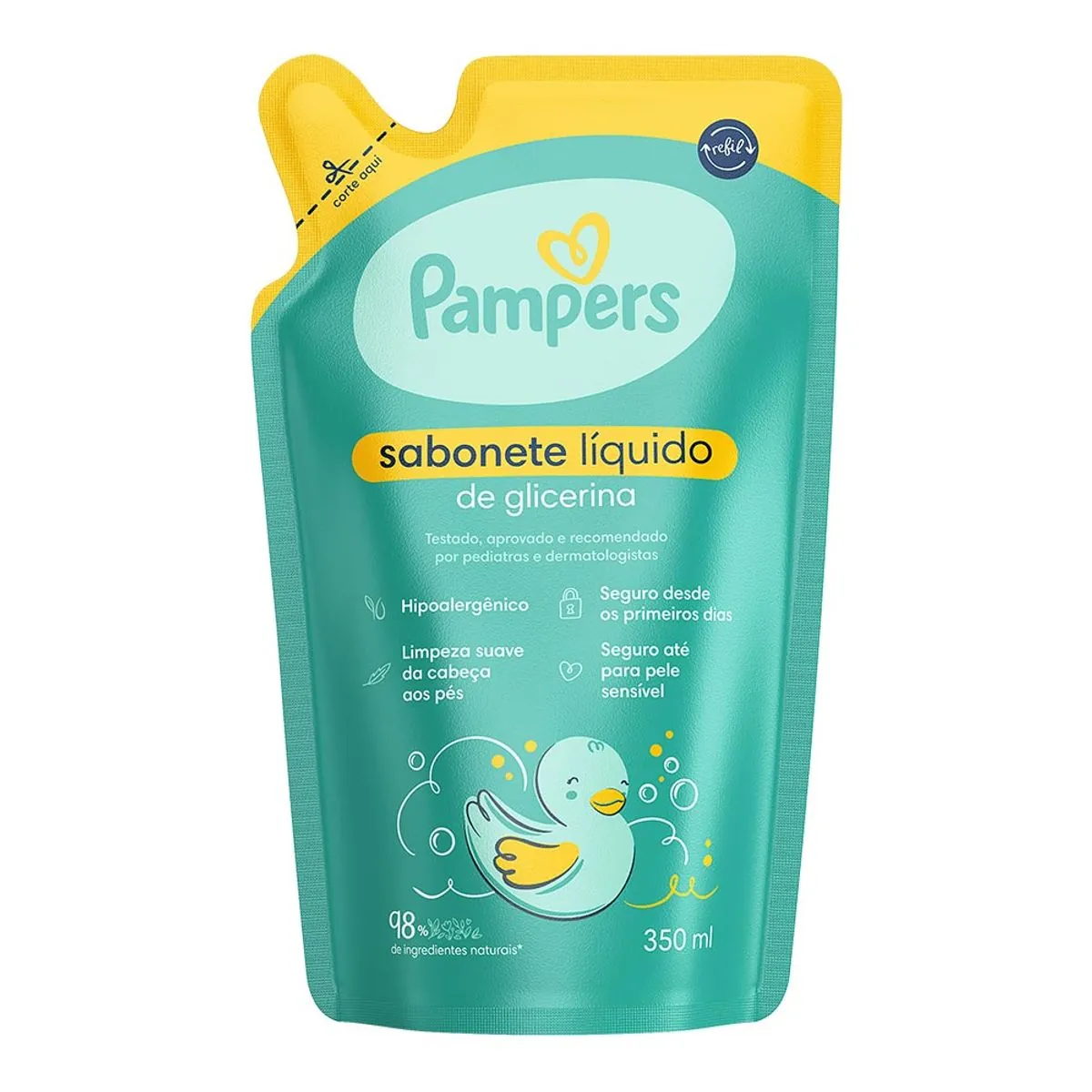 Sabonete Infantil Líquido de Glicerina da Cabeça aos Pés Pampers Sachê 350ml Refil