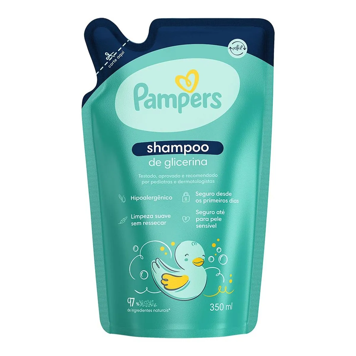 Shampoo Infantil de Glicerina Pampers Sachê 350ml Refil