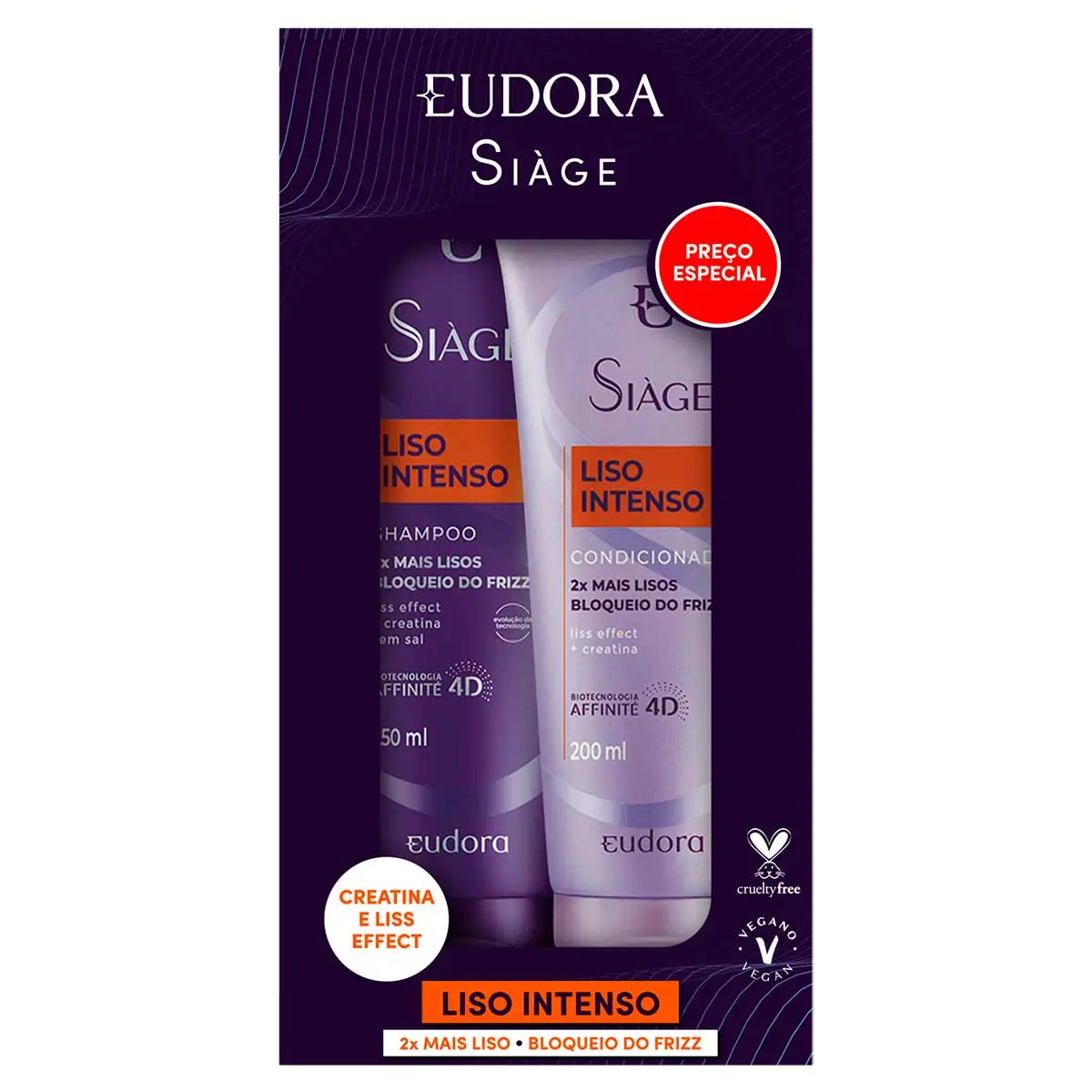 Kit de Shampoo e Condicionador Eudora Siàge Liso Intenso