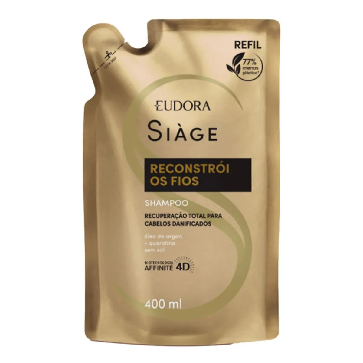 Shampoo Eudora Siàge Reconstrói Os Fios Sachê 400ml Refil