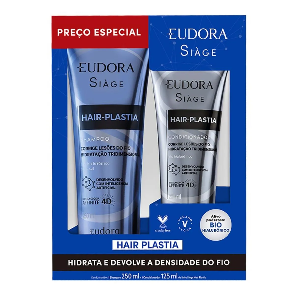 Kit Shampoo 250ml Condicionador 125ml Eudora Siàge Hair Plastia