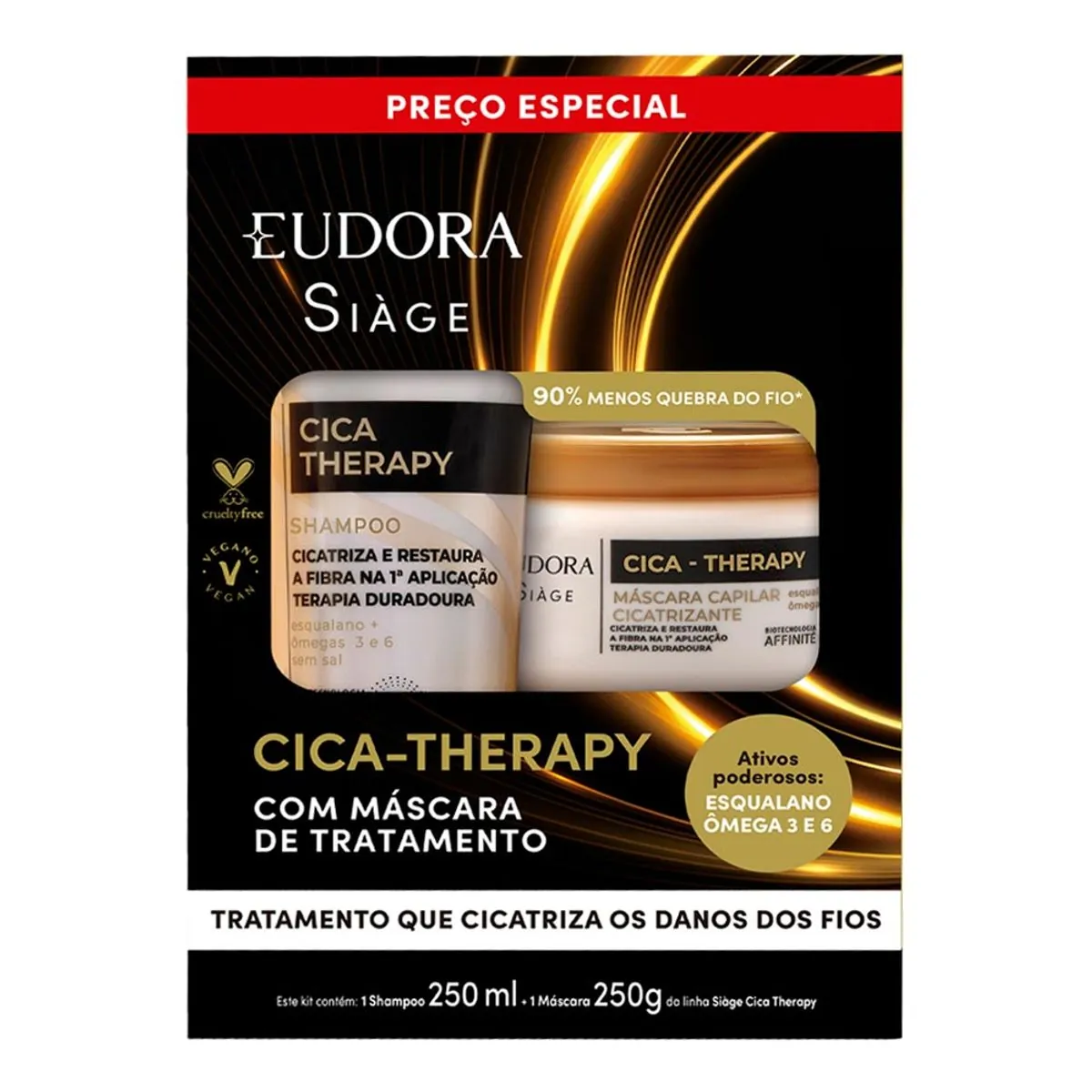 Kit Shampoo 250ml Máscara De Tratamento 250g Eudora Siàge Cica Therapy