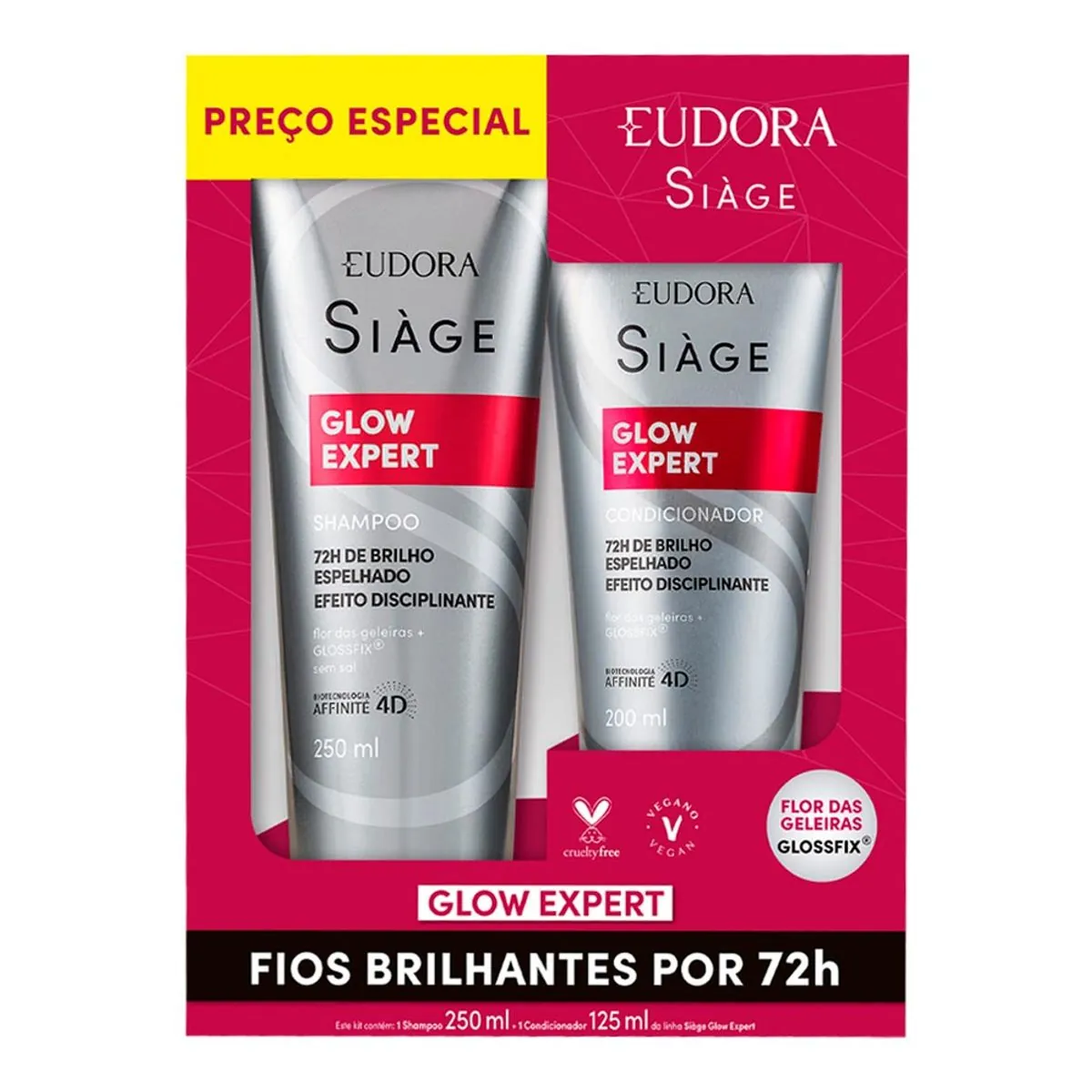 Kit Shampoo 250ml Condicionador 125ml Eudora Siáge Glow Expert